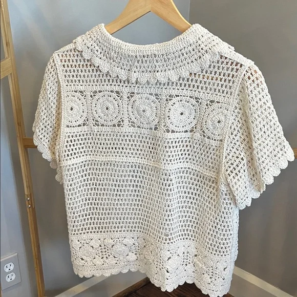 Hem & Thread Crocheted Button Front Top - Off White - Picture 2 of 4